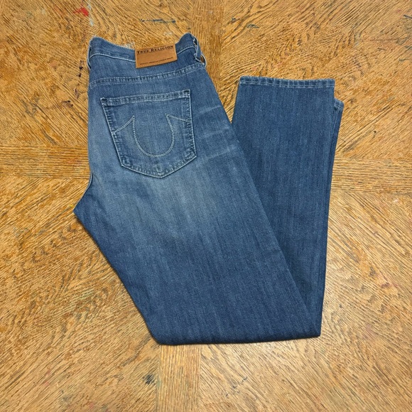 Women's True Religion Mid Rise Straight Blue Denim Jeans Size 27 - Picture 2 of 6